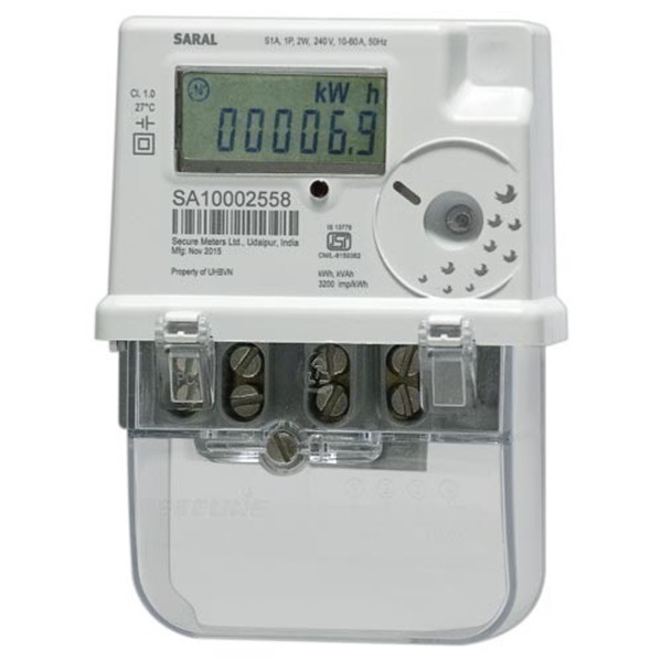 Energy meter - Secure make Saral 5-30 1 Phase Uni Directional Meter Cl-1.0